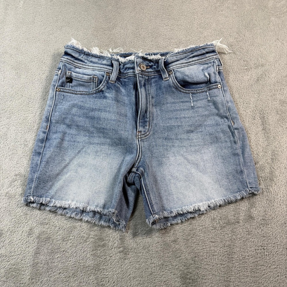 KanCan Mid Rise Denim Shorts Womens Medium Blue Light Wash Frayed Hem Summer